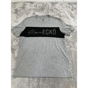 Marc Ecko T-Shirt Men's Size Large Gray Mesh Accent Short Sleeve Crew Neck EUC